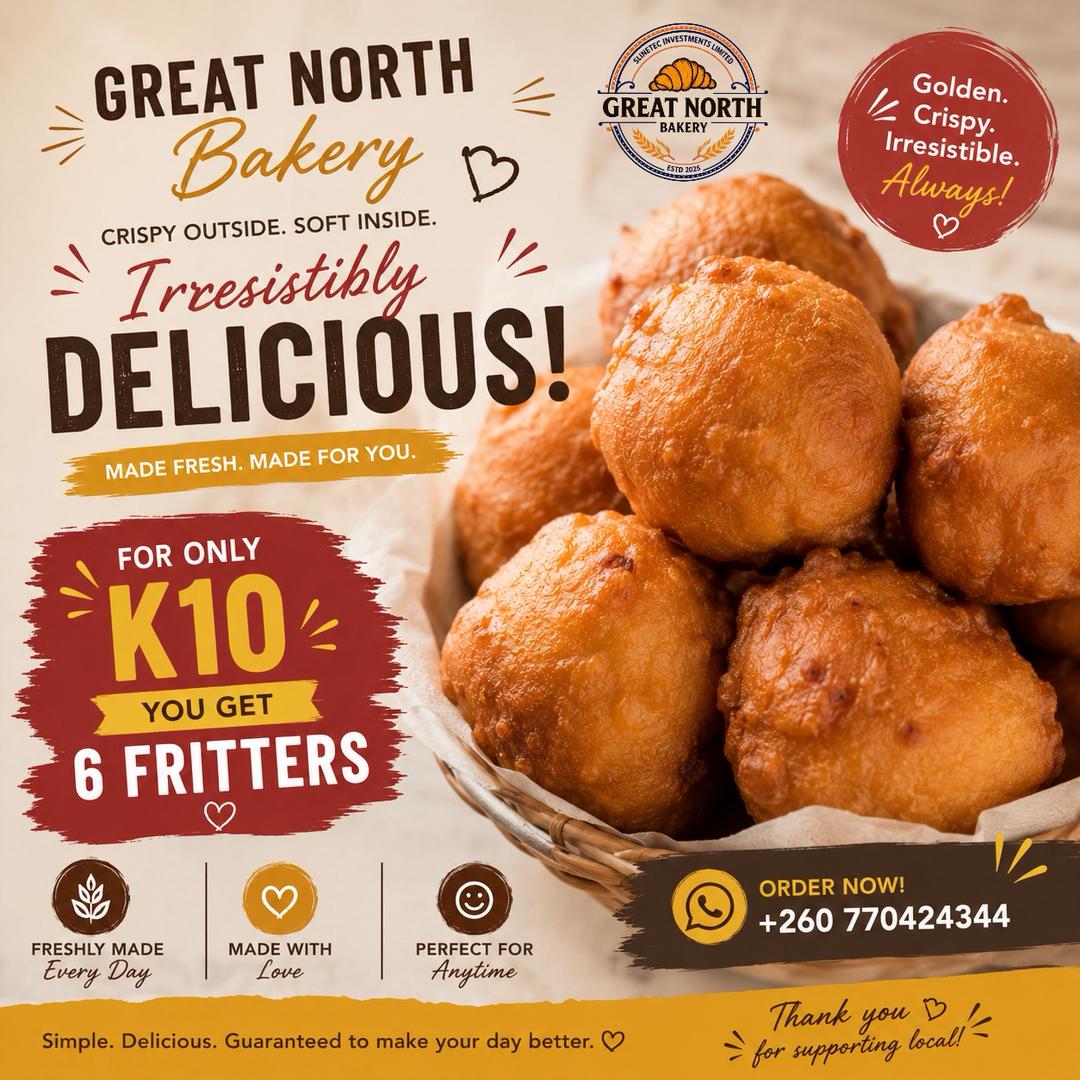 Great North Bakery golden fritters, six for K10, Lusaka Zambia